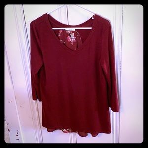 3/4 Sleeve Cranberry Flowered Tunic